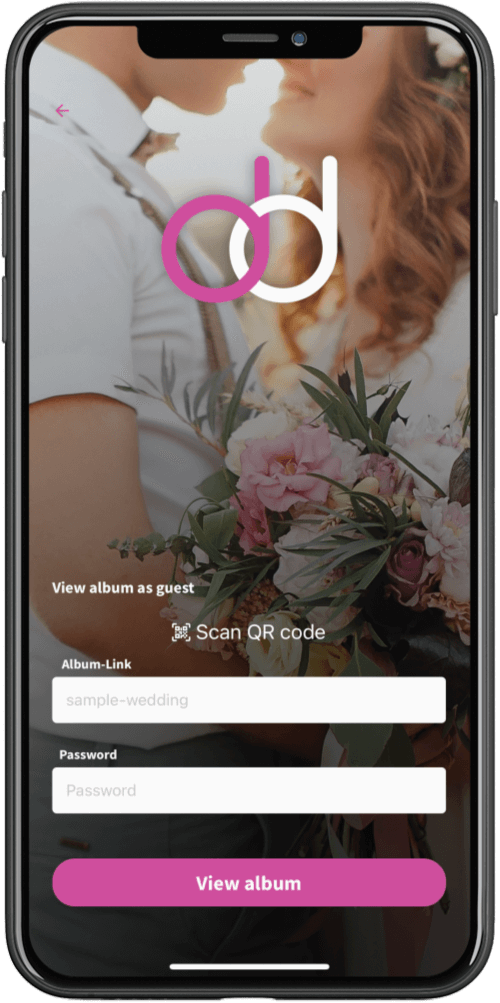 weddies wedding photo app login screen